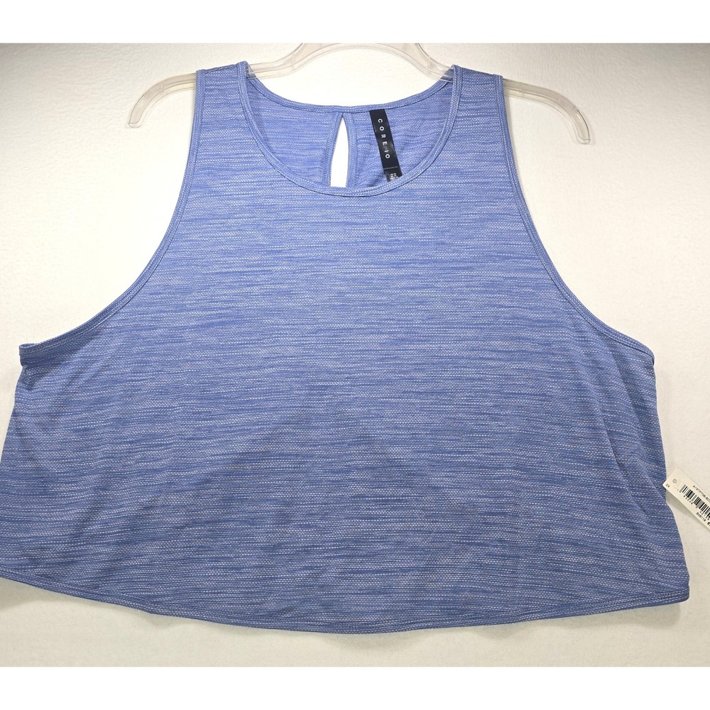 Core 10 Womens Blue Space Dye Split Back Mesh Activewear Tank Top Size 2X NEW